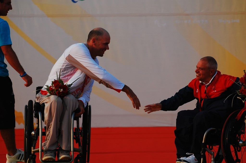 Paul Tingley (CAN and John Ruf (USA) medalists in the 2.4mR class - 2008 Paralympics - Qingdao © Dan Tucker http://sailchallengeinspire.org/